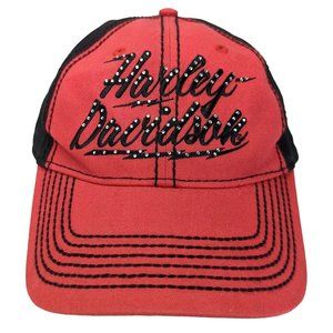 Harley Davidson Baseball Cap Hat Studded HD Lightning Rhinestones Red Women's OS